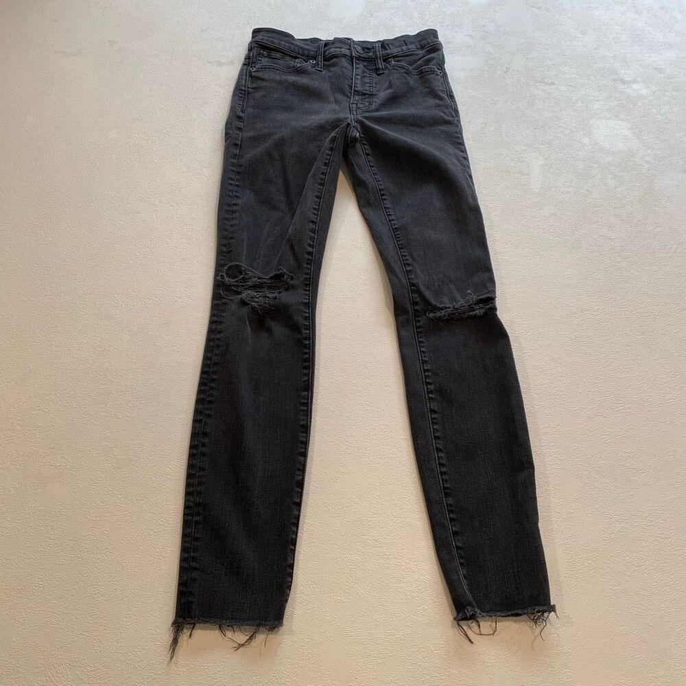 Madewell Black Skinny Jeans Distressed Raw Hem Stretch Denim
